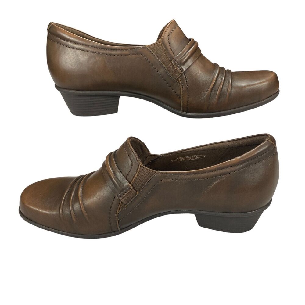 Earth Loafer Shoes Womens Sz 9.5D Maize Brown Leather Slip On Comfort Block Heel - Picture 15 of 16